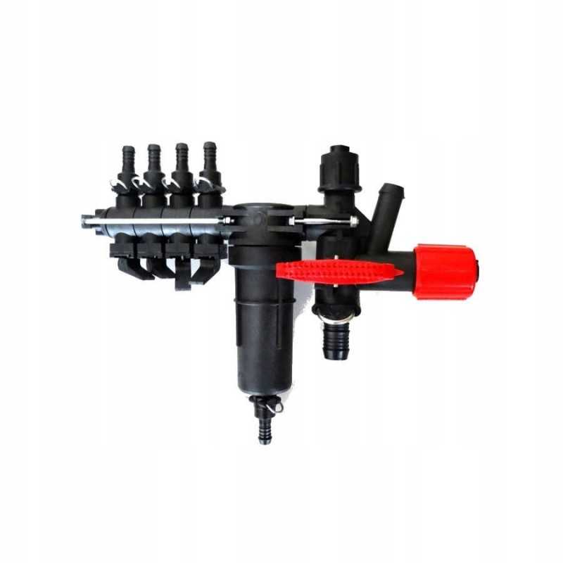 4 sekcijų purkštuvo skirstytuvas su filtru