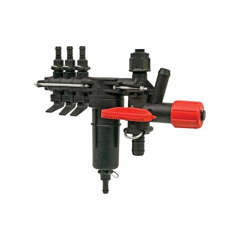 Purškimo vožtuvo skirstytuvas, 3 skyriai su filtru