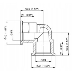 Alkūnės jungtis 90 vidinis sriegis 3 4