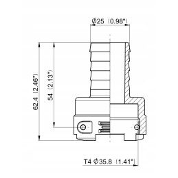 Žarnos jungtis T4 jungtis 25 mm žarnai