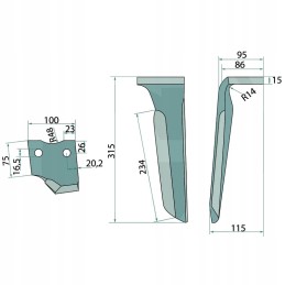 Kairysis akėčių noragas 315x100x15mm tinka ho