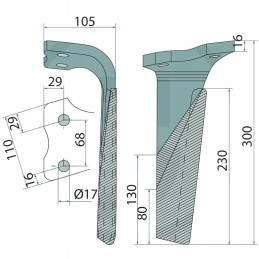 Dešinysis akėčių dantis su danga 300 x 110 x 16