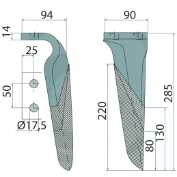 Kairysis akėčių noragas su danga 285 x 90 x 14 m