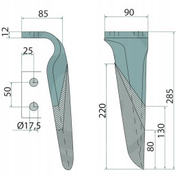 Kairysis akėčių noragas su danga 285 x 90 x 12 m