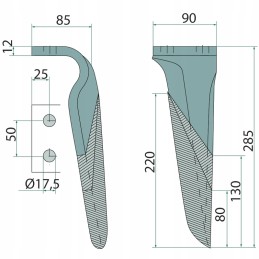 Variklinių akėčių dantis dešinysis 12 mm maschio m27100210r