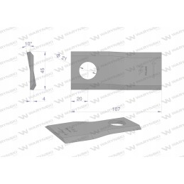 Kairysis vejapjovės peilis 107x46x4mm skylė 21 skylė