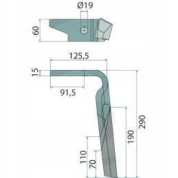 Variklinių akėčių dantis dešinysis 290x60x15mm amazone ke 25