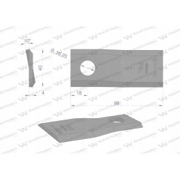 Kairysis vejapjovės peilis 98x40x4mm skylė 16 2 vnt