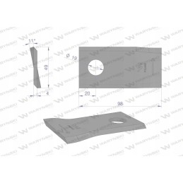 Kairysis vejapjovės peilis 98x48x4mm skylė 19 panaudojimų