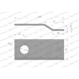 Lenktas vejapjovės peilis 120x50x4mm skylė 21 panaudojimas
