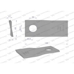 Kairysis vejapjovės peilis 126x48x4mm skylė 20 5x23