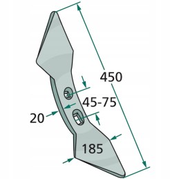 Dvigubas širdies noragas, plotis 300mm 450x185x20mm, 2 skylės