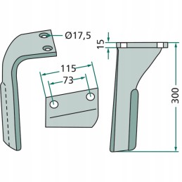 Variklinių akėčių dantis, dešinė, 180rh, vidinis 87r