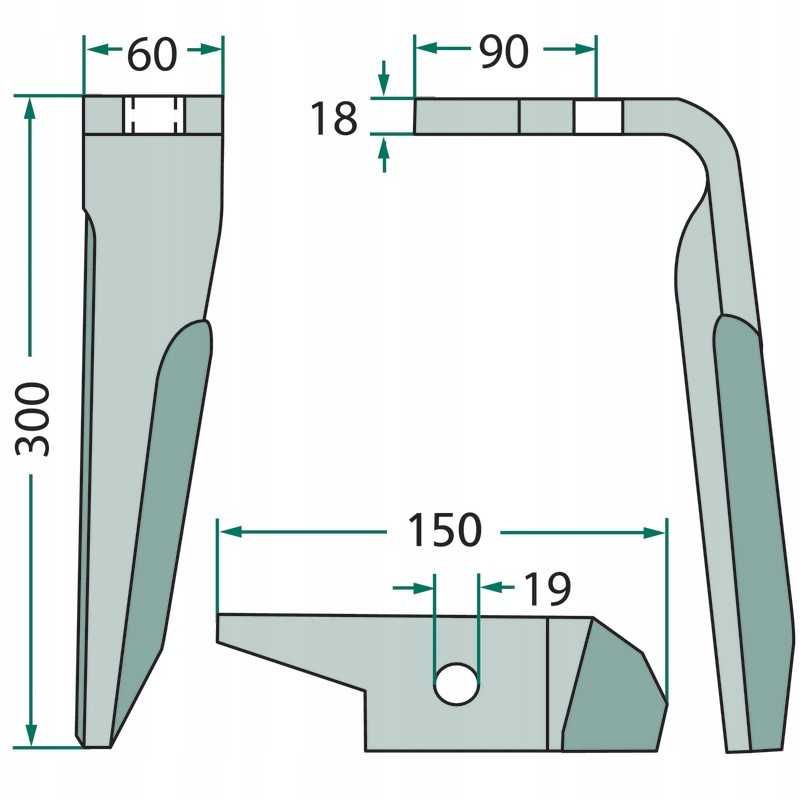Variklinių akėčių dantis dešinysis 180rh ama 04r