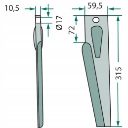 Kartinių akėčių dantis, kairė, 180 rh, 80 l