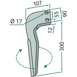 Variklinių akėčių dantis dešinysis 180rh frn 05r