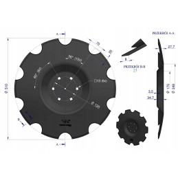 Dantytas diskas su 10 fi 510, tvirtinimas 6 120
