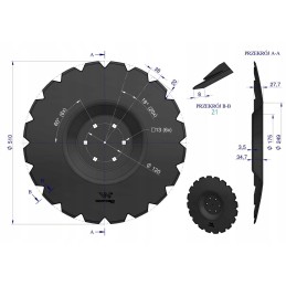 Dantytas diskas su 20 fi 510, tvirtinimas 6 120