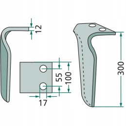 Variklinių akėčių dantis dešinysis 180rh frn 01r