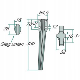 Variklinių akėčių dantis, dešinė, 180rh 65 52r