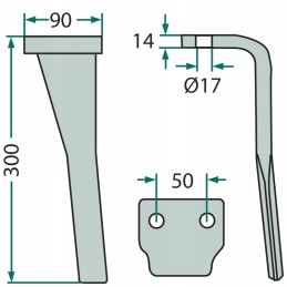 Kartinių akėčių dantis, kairė, 180rh, 71 l