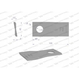 Kairysis vejapjovės peilis 100x40x3mm skylė 19 panaudojimų