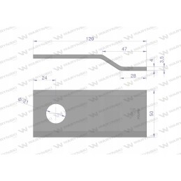 Lenktas vejapjovės peilis 120x50x4mm skylė 21 panaudojimas