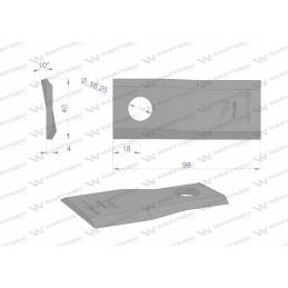 Kairysis vejapjovės peilis 98x40x4mm skylė 16 2 vnt