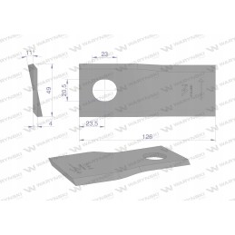 Kairysis vejapjovės peilis 126x48x4mm skylė 20 5x23