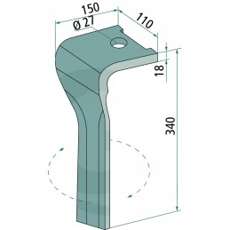 Dantis greito keitimo sistemai, kairysis, 340x110x18mm