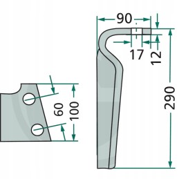 Aktyvių akėčių noragas, kairysis, ilgis 290 mm, plotis