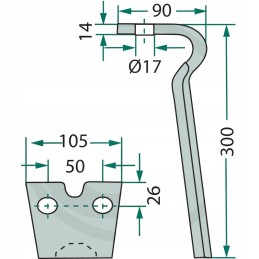 Varikliniai akėčių noragai 300x105x14mm su 17mm ro skyle