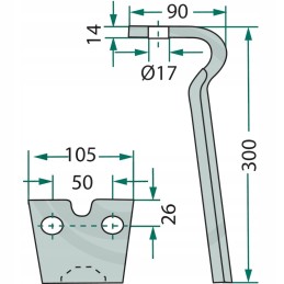 Varikliniai akėčių noragai 300x105x14mm su 17mm ro skyle