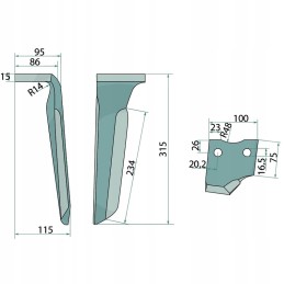 Aktyvūs akėčių noragai, dešinė, ilgis 315mm, plotis
