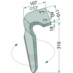 Aktyvūs akėčių noragai, dešinė, ilgis 310mm, plotis