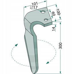 Aktyvių akėčių noragas, kairysis, ilgis 300 mm, plotis