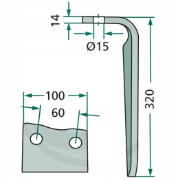 Aktyvūs akėčių noragai, dešinė, ilgis 320mm, plotis