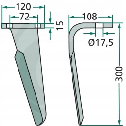 Aktyvių akėčių noragas, kairysis, ilgis 300 mm, plotis