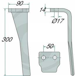 Dešinysis aktyvių akėčių noragas, ilgis 300 mm, plotis