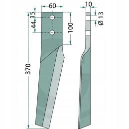 Aktyvių akėčių noragas, kairysis, ilgis 370 mm, plotis
