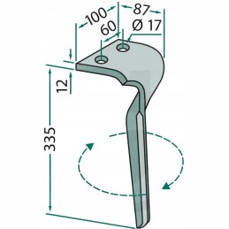 Aktyvių akėčių noragas, kairysis, ilgis 335 mm, plotis