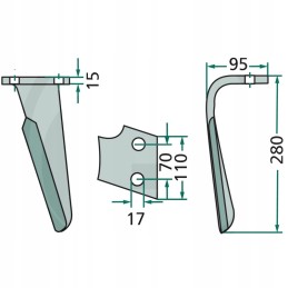 Aktyvių akėčių noragas, kairysis, ilgis 280mm, plotis