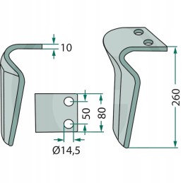 Aktyvių akėčių noragas, kairysis, ilgis 260 mm, plotis