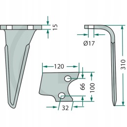 Aktyvūs akėčių noragai, dešinė, ilgis 310mm, plotis