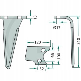 Aktyvūs akėčių noragai, dešinė, ilgis 310mm, plotis