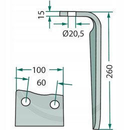 Dešinysis aktyvus akėčių noragas, ilgis 260 mm, plotis