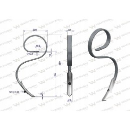 Vieneto spyruoklinis dantis 32x10, stipriai išlenktas Warynski