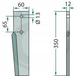 Dešinysis aktyviųjų akėčių noragas, ilgis 350 mm, plotis