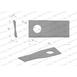 Kreivas vejapjovės peilis 94x40x3x19 dešinėje su