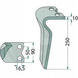 Variklinių akėčių dantis, dešinė, 250x90x10mm, anga 16